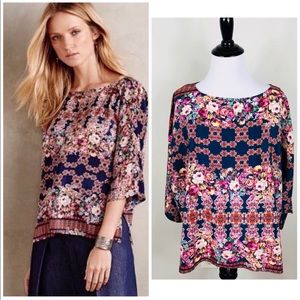 Anthropologie 100% Silk Patterned Top